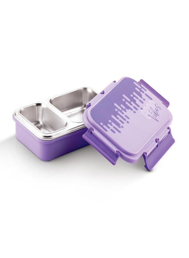 WARMEO علبة غداء معزولة من وارميو، مزودة بحجرتين، خالية من مادة BPA، آمنة للاستخدام مع الطعام، مثالية للمدرسة والنزهات والمكتب والأنشطة الخارجية - سعة 600 مل، لون بنفسجي، مصنوعة من الفولاذ المقاوم للصدأ - Image 1